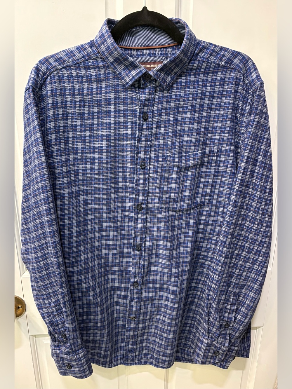 Johnston & Murphy Blue Plaid Soft 100% Cotton Button Up Shirt Men’s Large